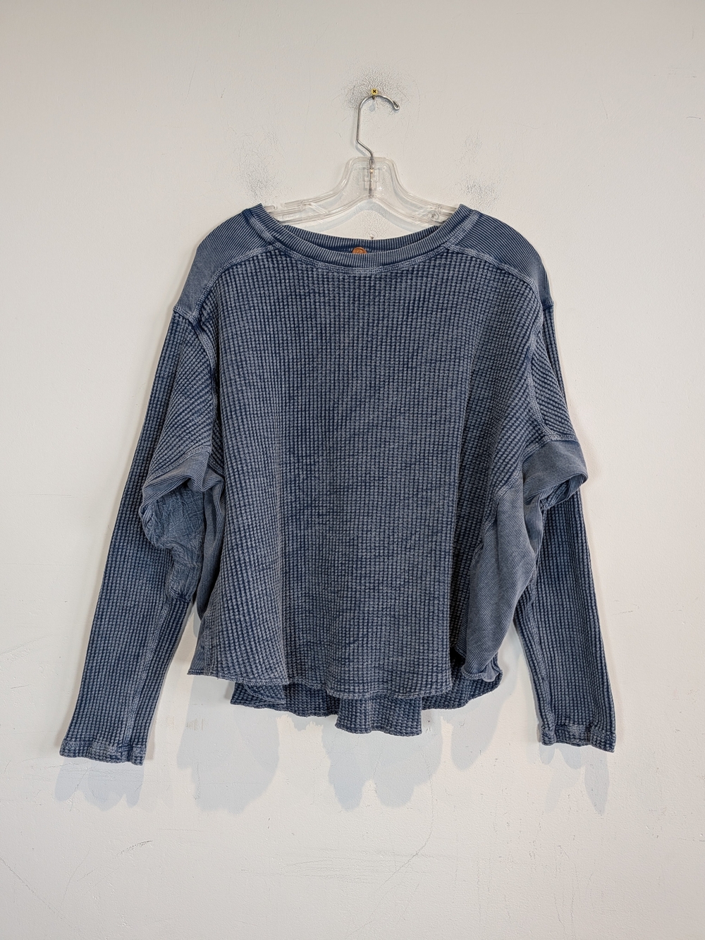 Free People Waffle Knit Long-Sleeve Top - Washed Blue, Size Small